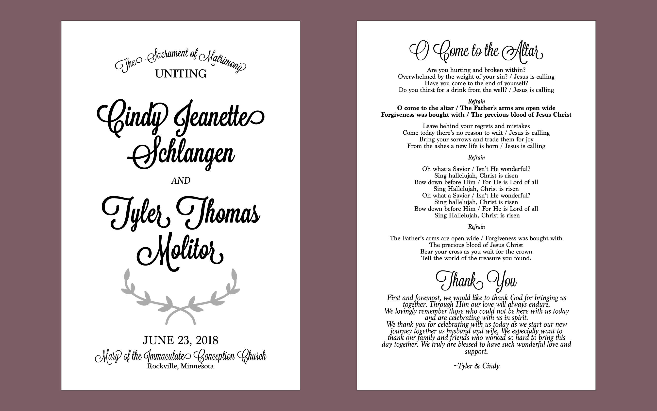 Wedding Program Rita Fonder