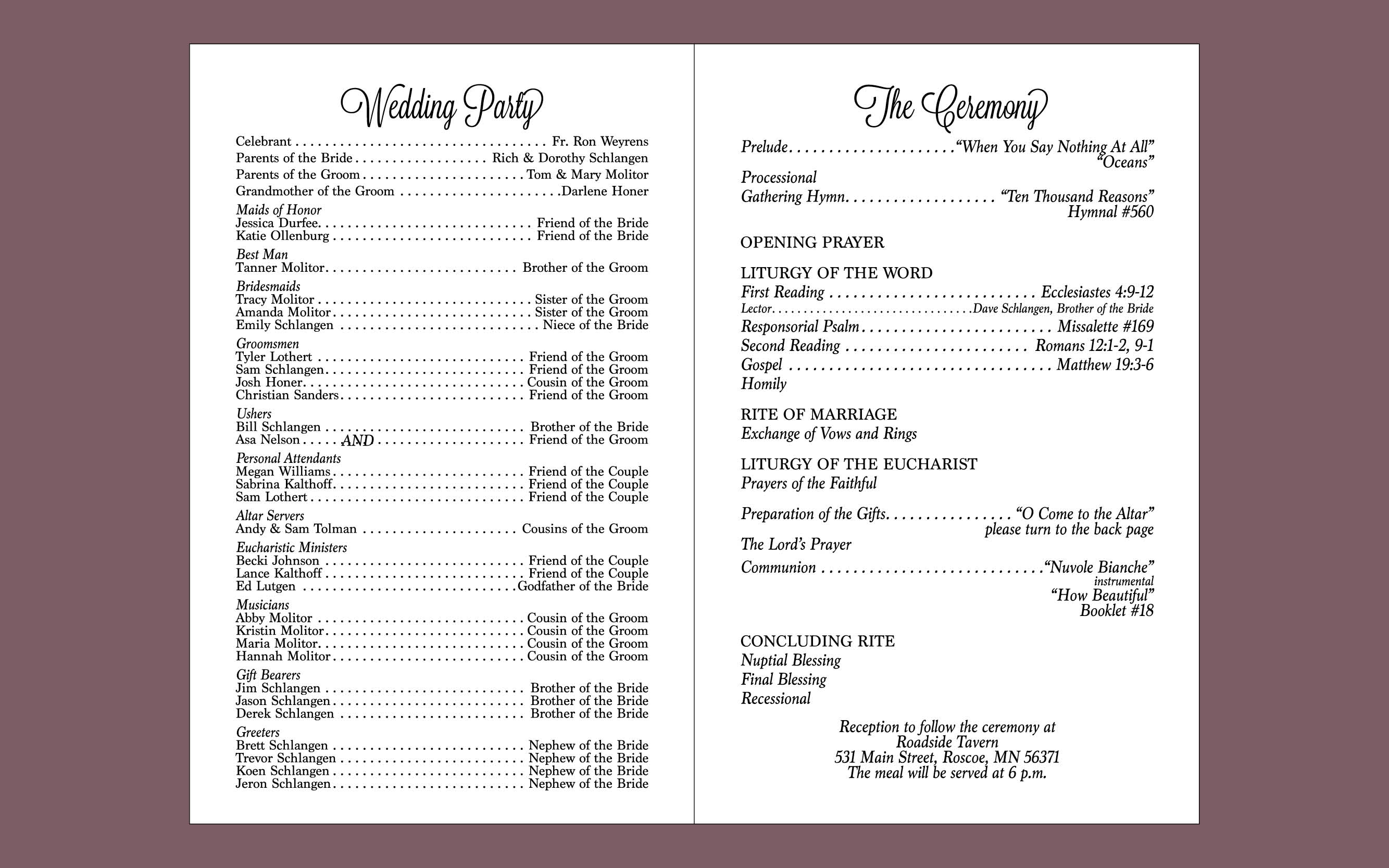 Wedding Program Rita Fonder wedding program rita fonder